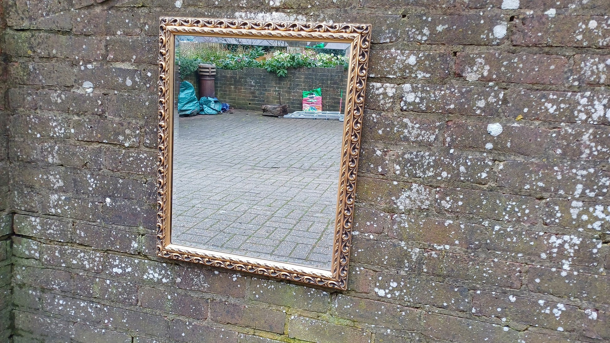 Vintage Ornate Large God Gilt and Black Mirror 70s