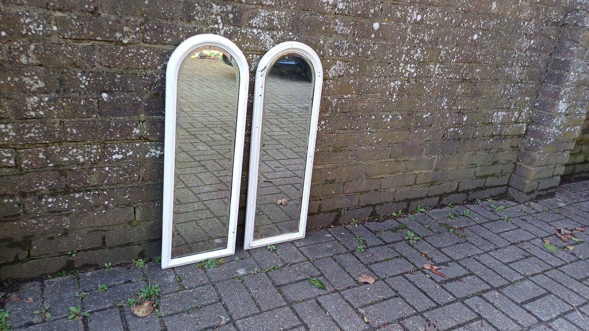 Pair of Long and Large Vintage Edwardian Shabby Chic Mirror Mahogany or Walnut. Bevelled Glass. 83 x 28 cm
