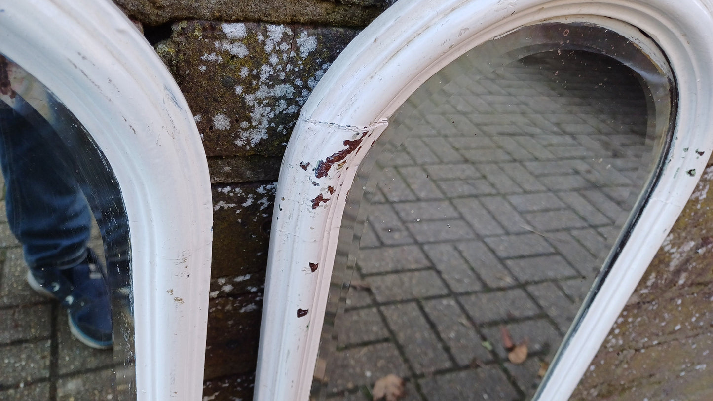 Pair of Long and Large Vintage Edwardian Shabby Chic Mirror Mahogany or Walnut. Bevelled Glass. 83 x 28 cm