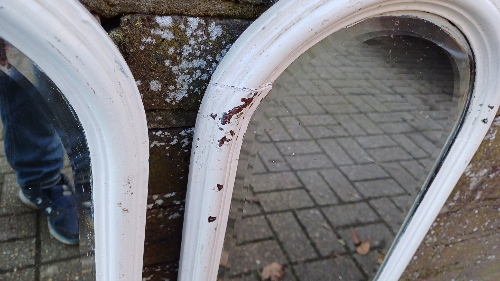 Pair of Long and Large Vintage Edwardian Shabby Chic Mirror Mahogany or Walnut. Bevelled Glass. 83 x 28 cm