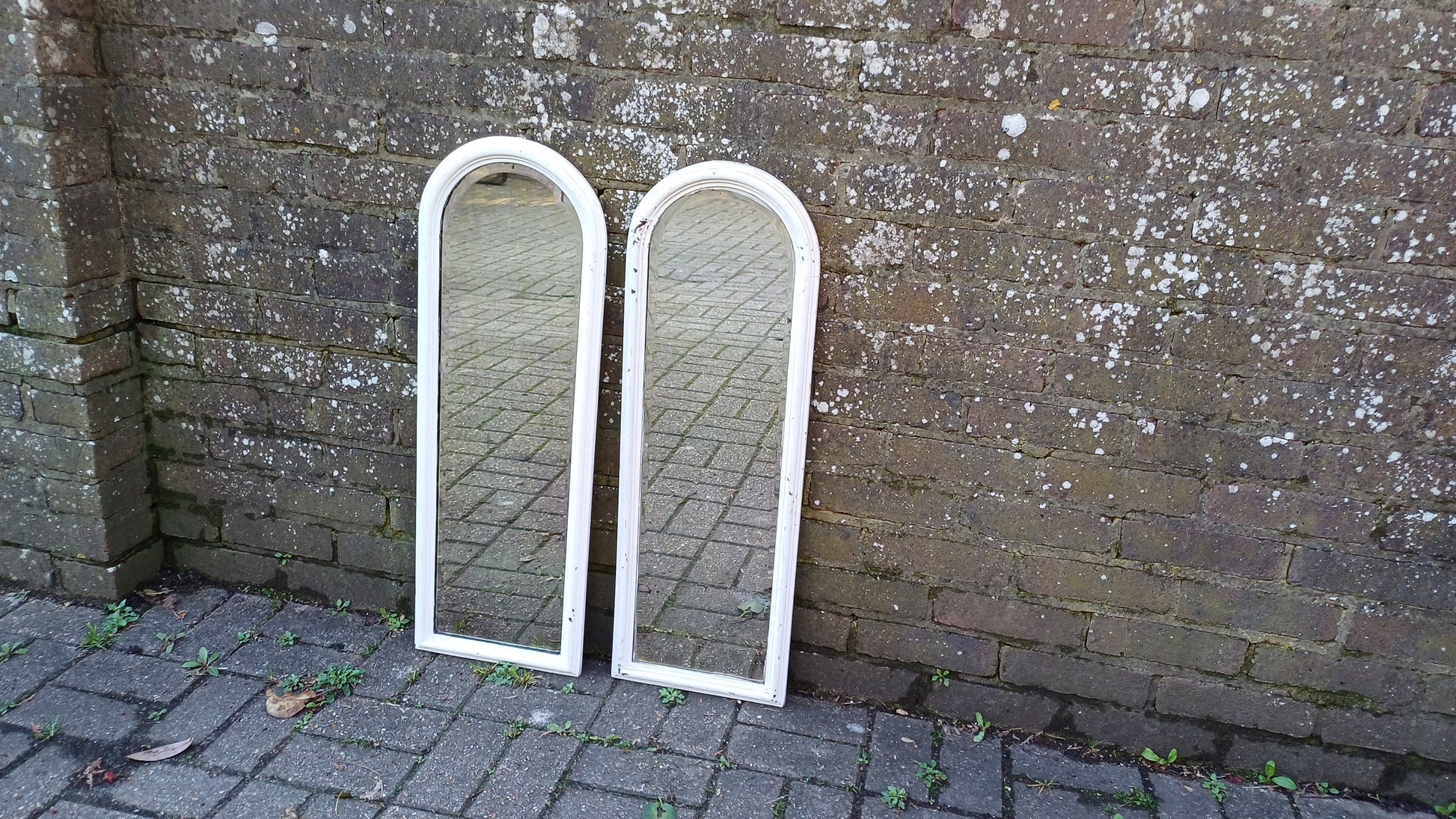 Pair of Long and Large Vintage Edwardian Shabby Chic Mirror Mahogany or Walnut. Bevelled Glass. 83 x 28 cm