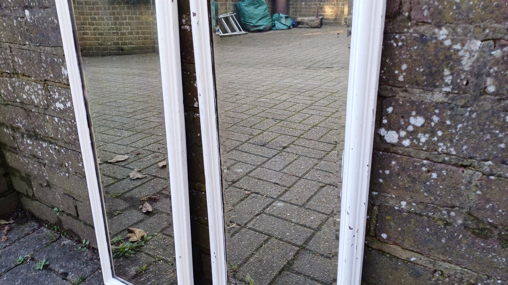 Pair of Long and Large Vintage Edwardian Shabby Chic Mirror Mahogany or Walnut. Bevelled Glass. 83 x 28 cm
