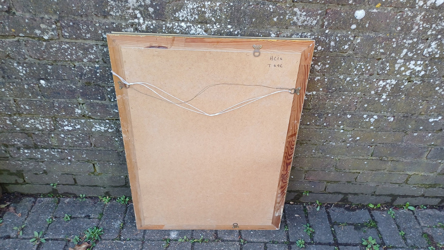 Huge Vintage 80’s Gold Distressed Finish Gold Gilt Wall Mirror. Bevelled Glass. 85 x 61 cm