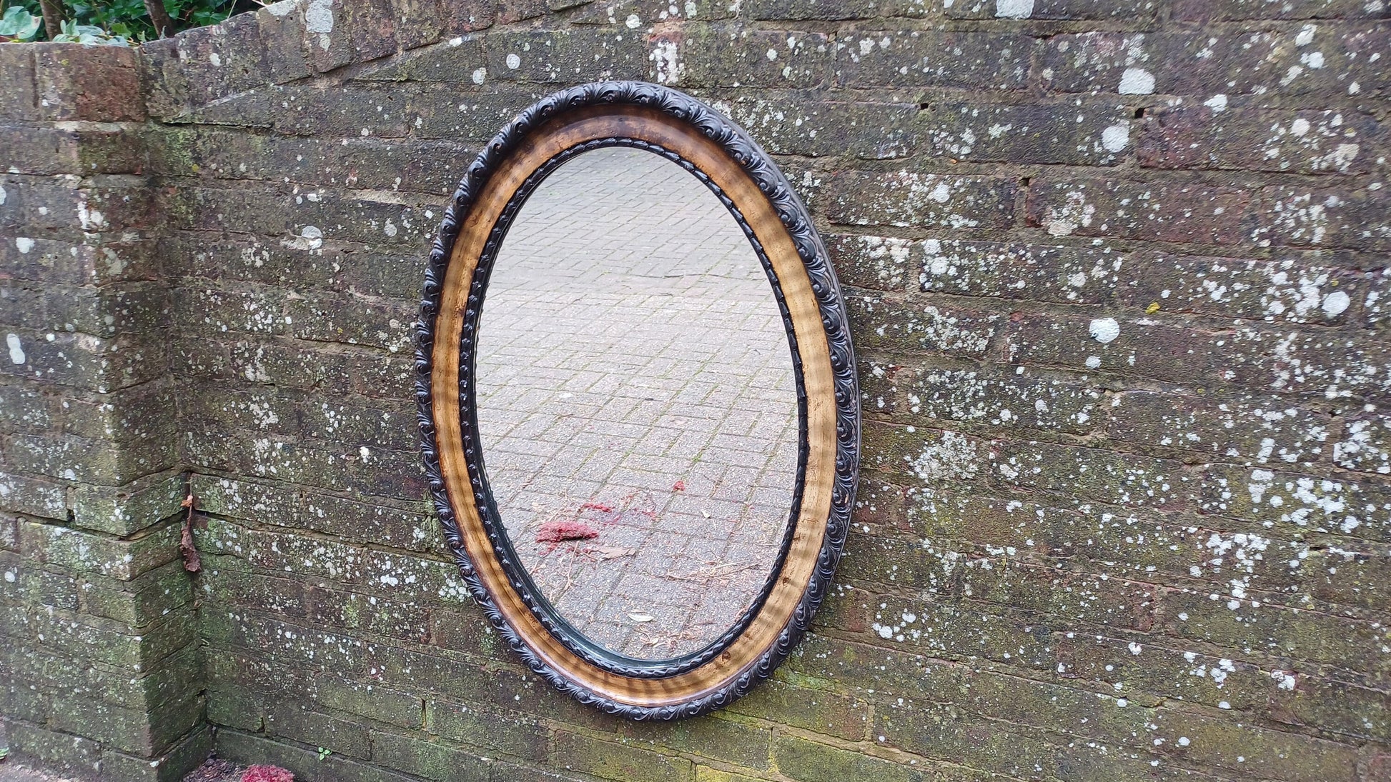 Impressive Large Vintage Ornate Painted Distressed Effect Wooden Mirror Late Victorian.
