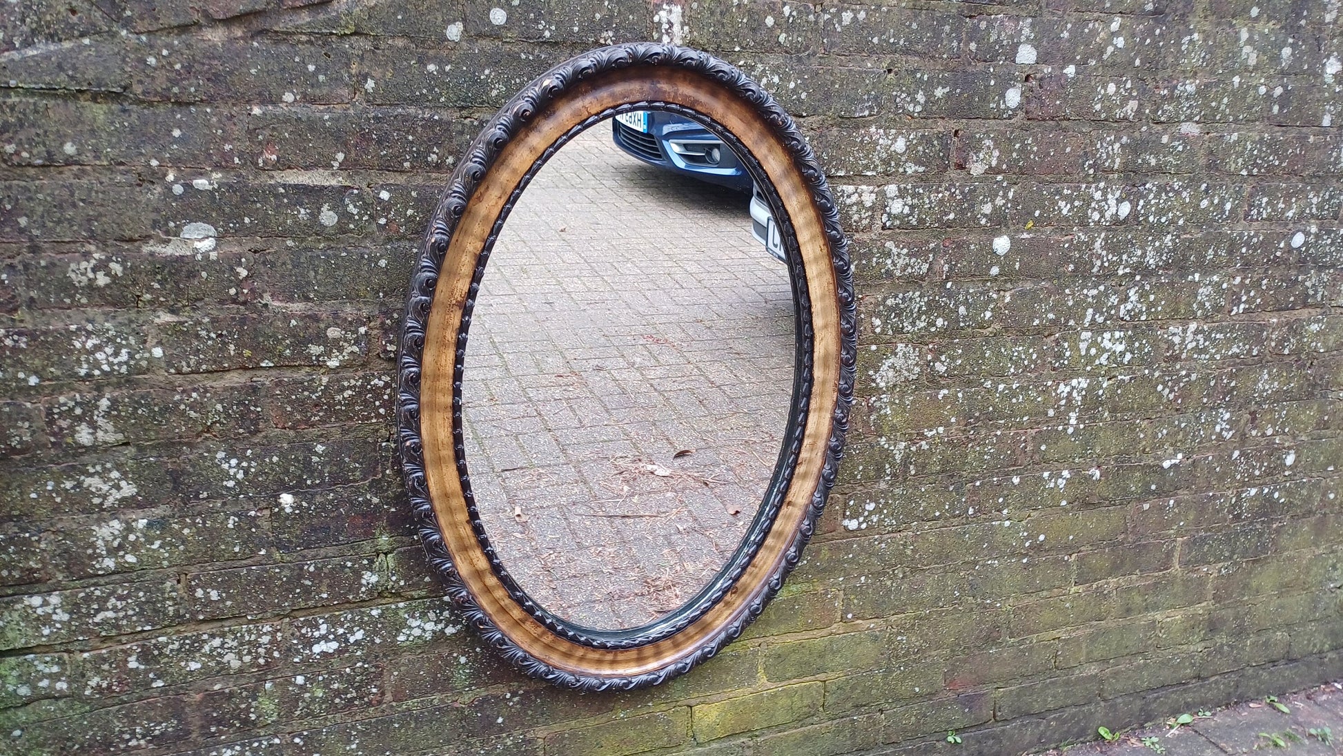 Impressive Large Vintage Ornate Painted Distressed Effect Wooden Mirror Late Victorian.