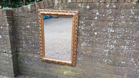 Superb Large Ornate Kitsch Composite Pierced Gold Gilt Wall Mirror. 84 x 64 cm
