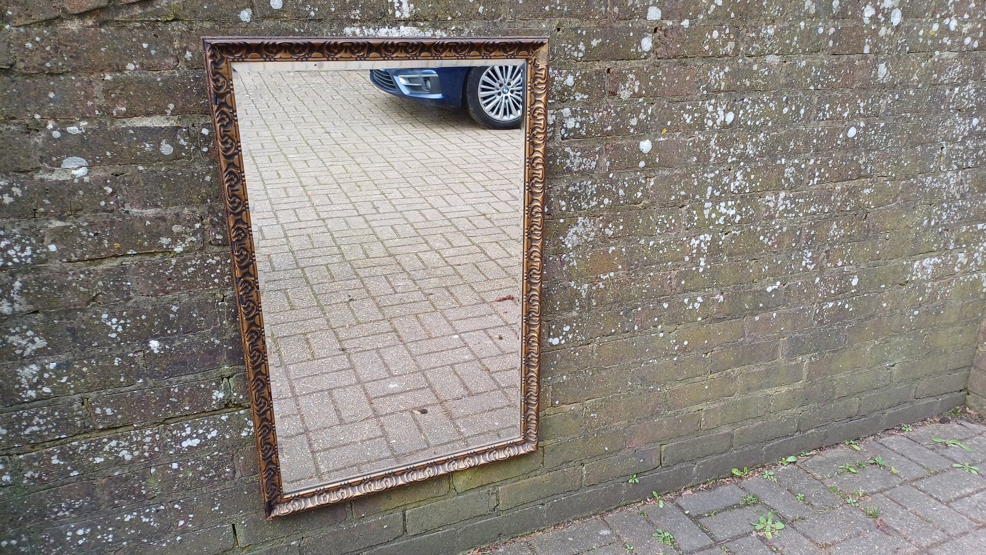 Huge Quality Vintage 60s Gilt Gold Mirror Dark Highlights Superb Heavy Bevelled Glass.90 x 59 cm