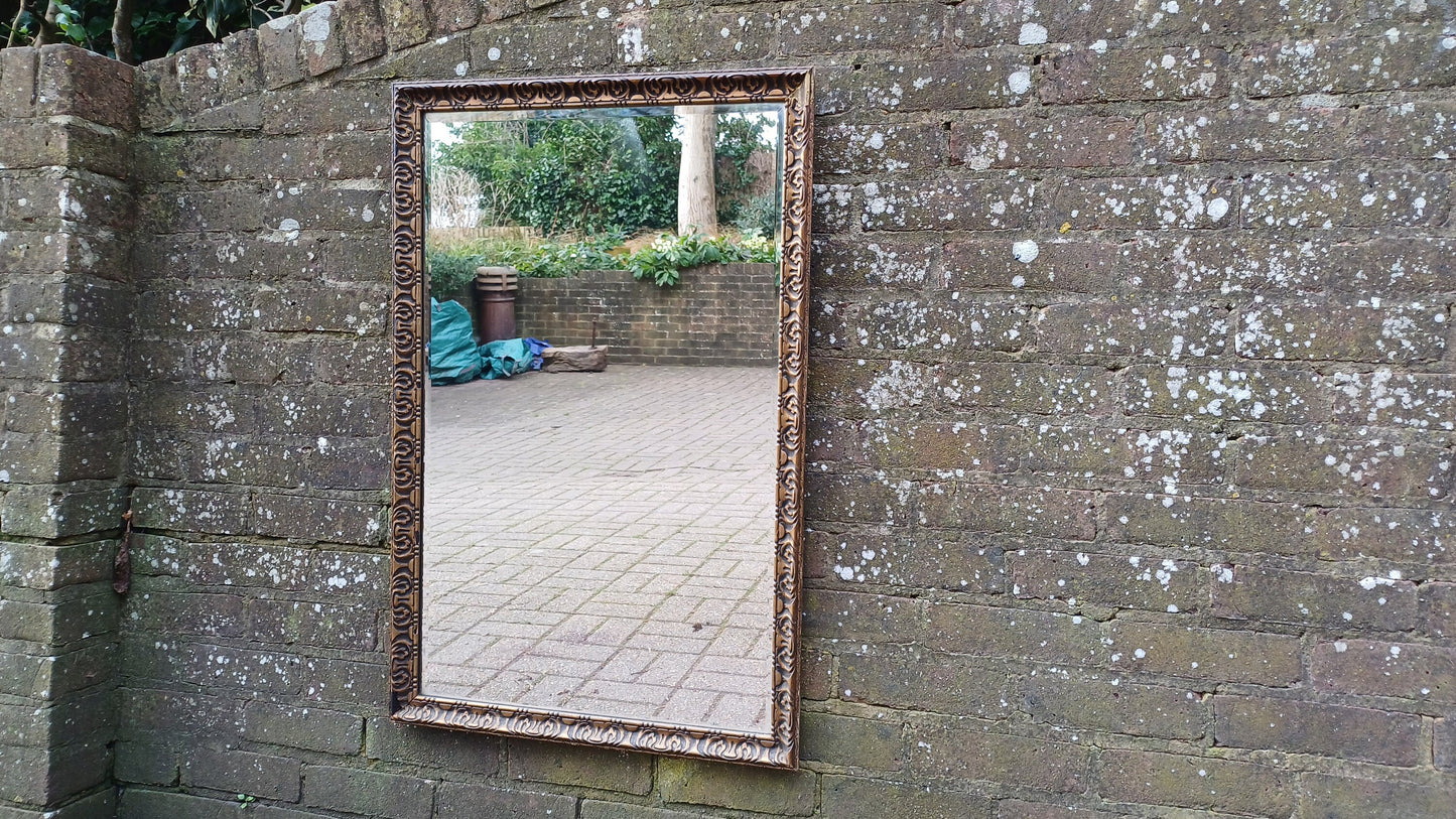 Huge Quality Vintage 60s Gilt Gold Mirror Dark Highlights Superb Heavy Bevelled Glass.90 x 59 cm
