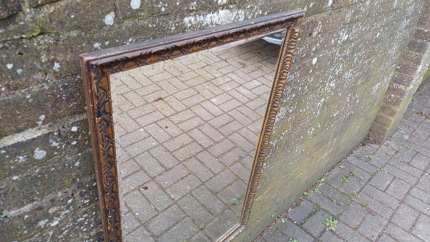 Huge Quality Vintage 60s Gilt Gold Mirror Dark Highlights Superb Heavy Bevelled Glass.90 x 59 cm