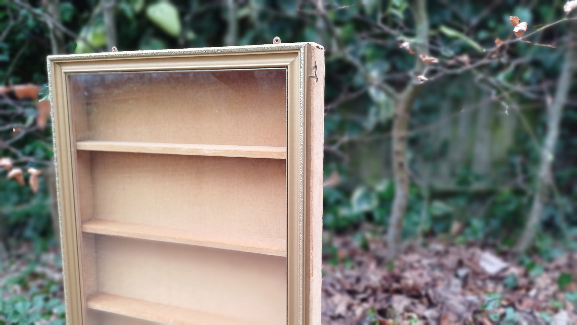 Vintage 70s Collector Jewellery Display Case Cupboard Gold and Velvet