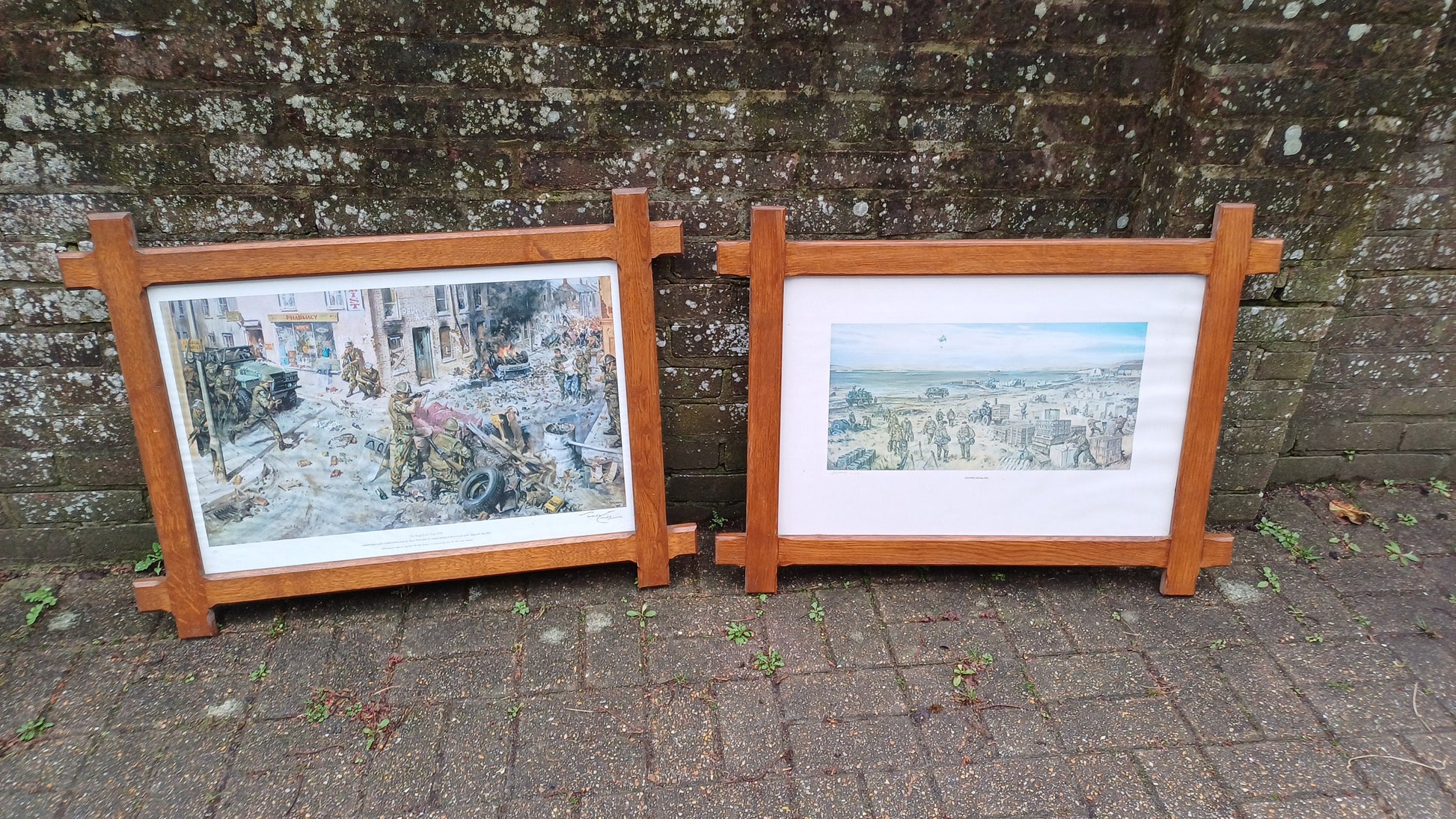 Pair of Huge Solid Oak Oxford Picture Frames and Glass with Terence Cuneo Print ‘The Tragedy of Ulster’
