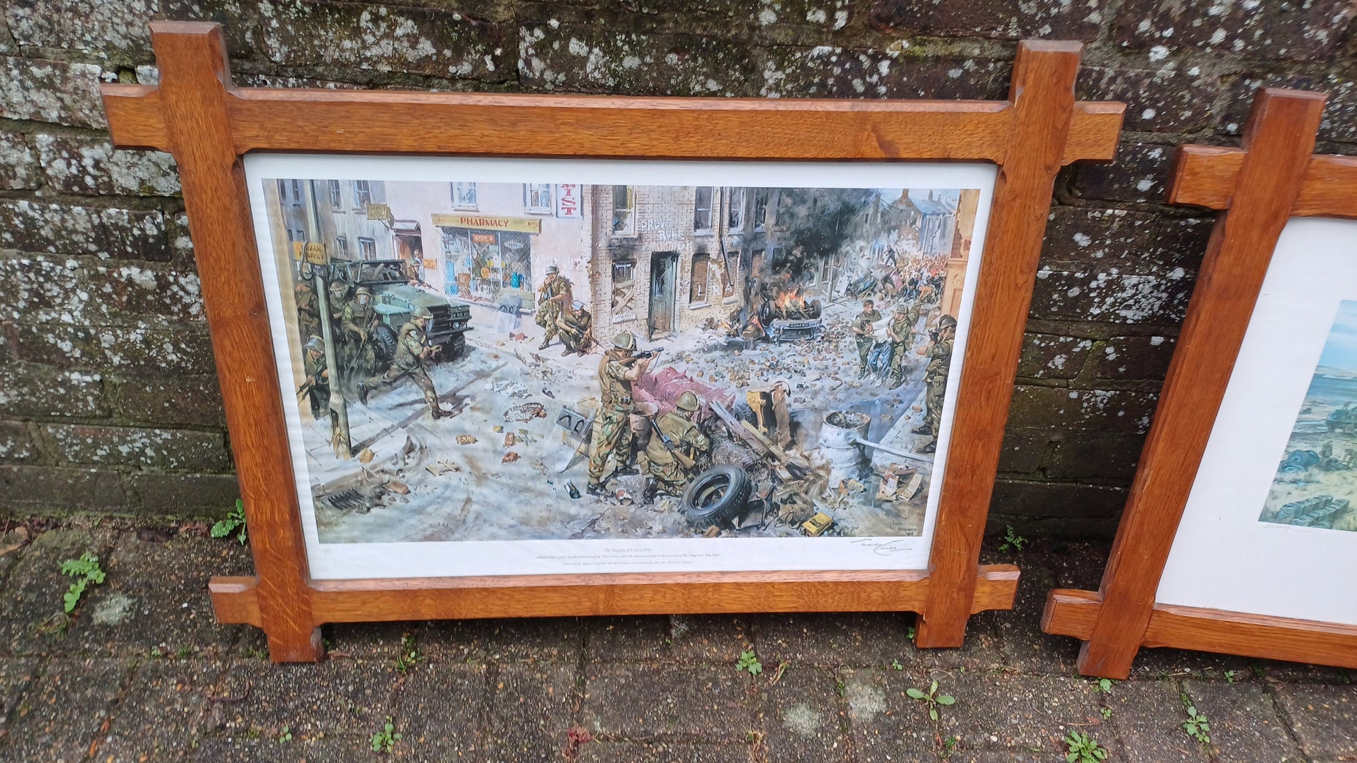 Pair of Huge Solid Oak Oxford Picture Frames and Glass with Terence Cuneo Print ‘The Tragedy of Ulster’