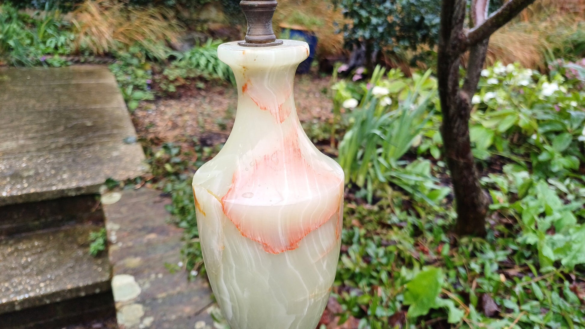 Outstanding and Large Vintage Onyx and Brass Decorative Bedside Lamp.