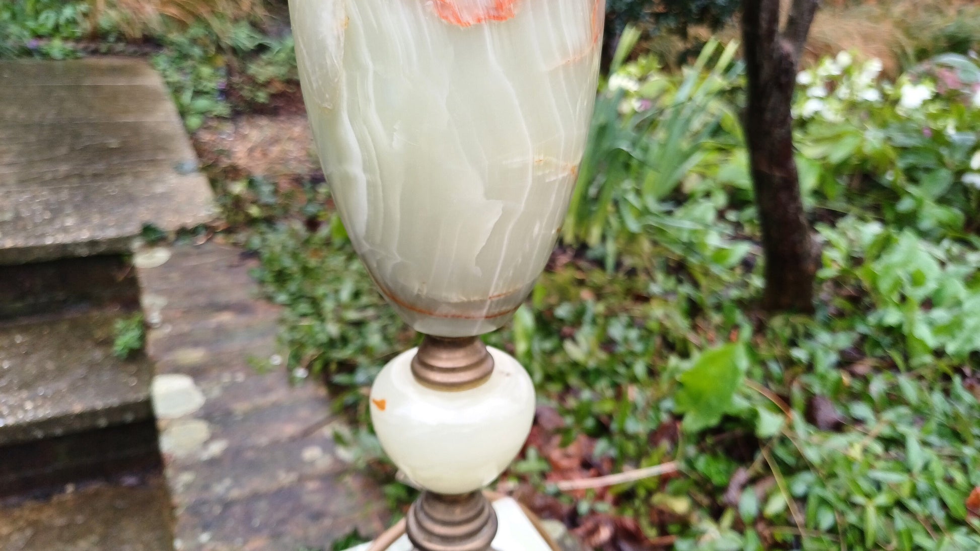 Outstanding and Large Vintage Onyx and Brass Decorative Bedside Lamp.