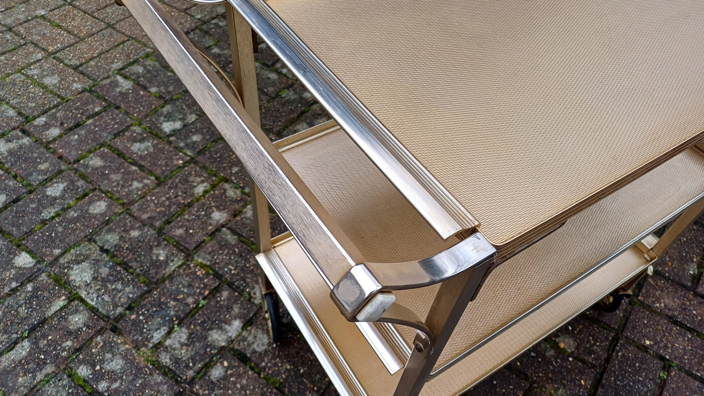 Vintage Retro 50s or 60s Metal Serving Drinks Trolley ‘Woodmet Product’ Metal Silver Gold Hues