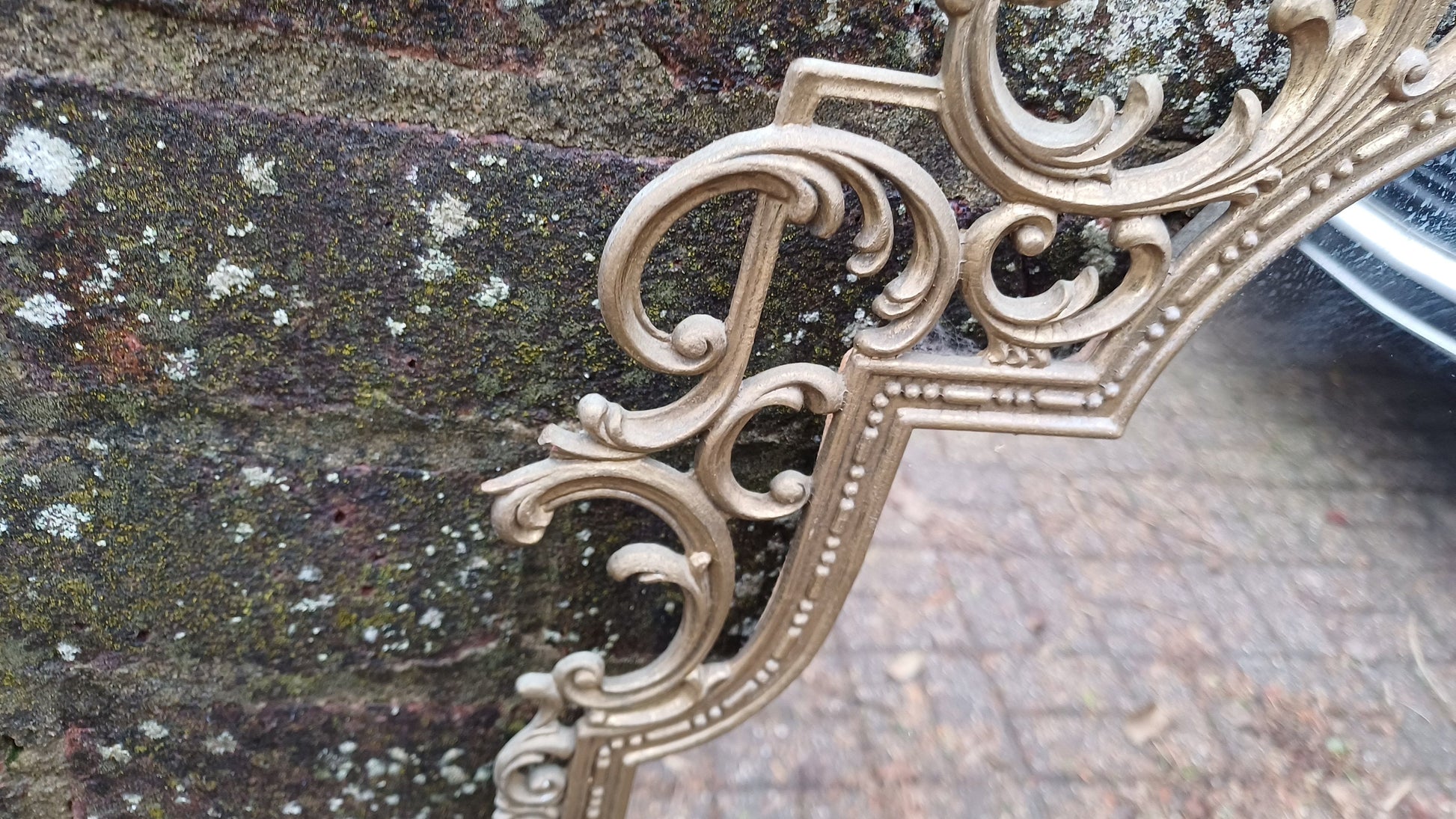 Very Large Vintage Gold Brass Oriental Decorative Wall Mirror