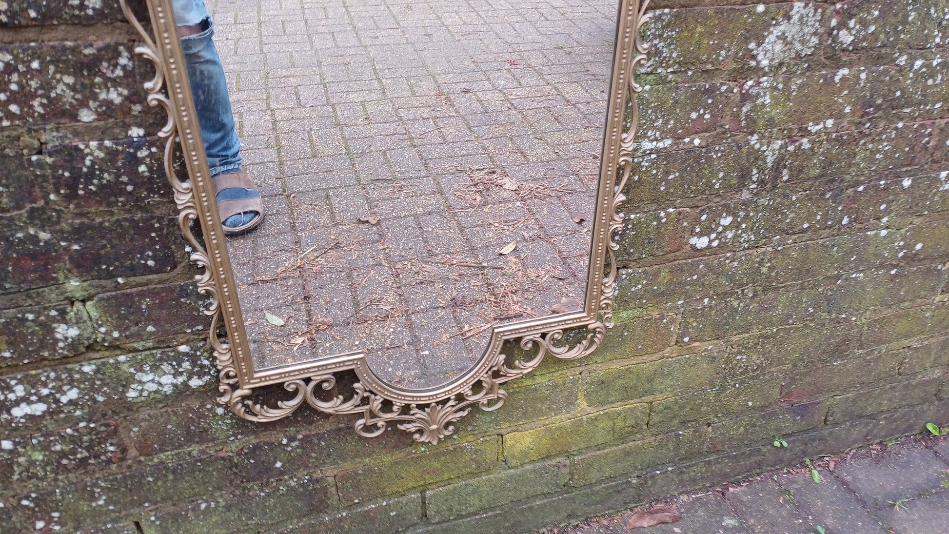 Very Large Vintage Gold Brass Oriental Decorative Wall Mirror