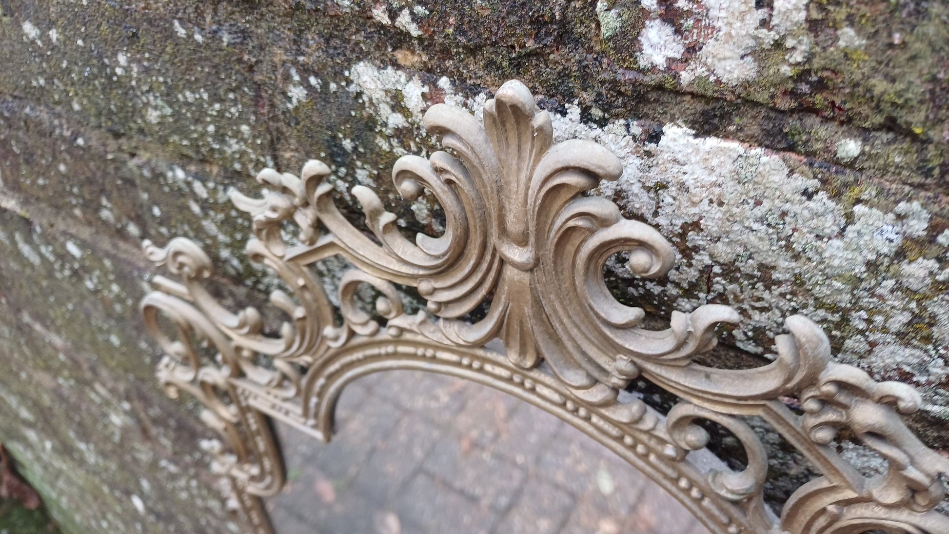 Very Large Vintage Gold Brass Oriental Decorative Wall Mirror