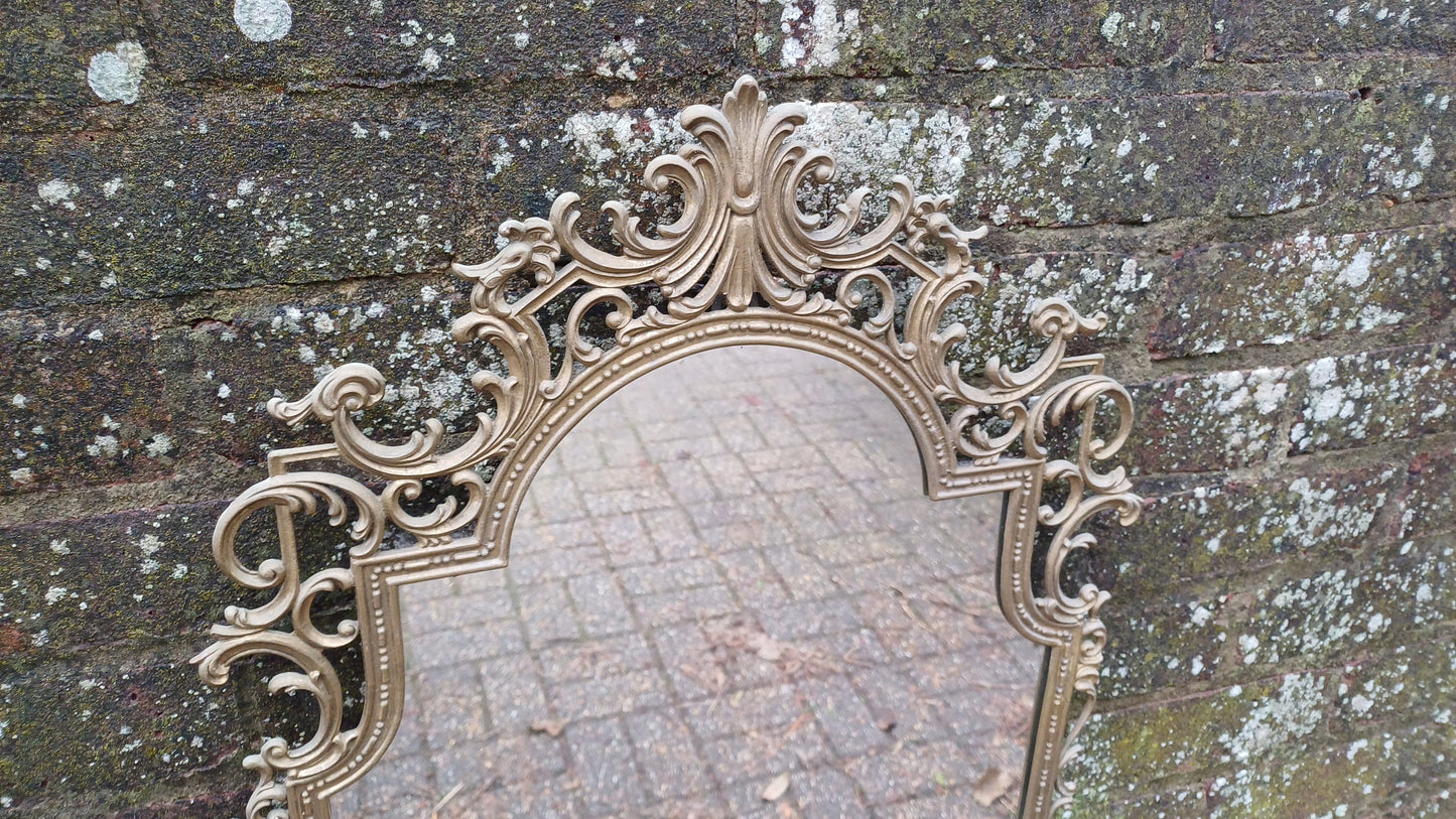Very Large Vintage Gold Brass Oriental Decorative Wall Mirror