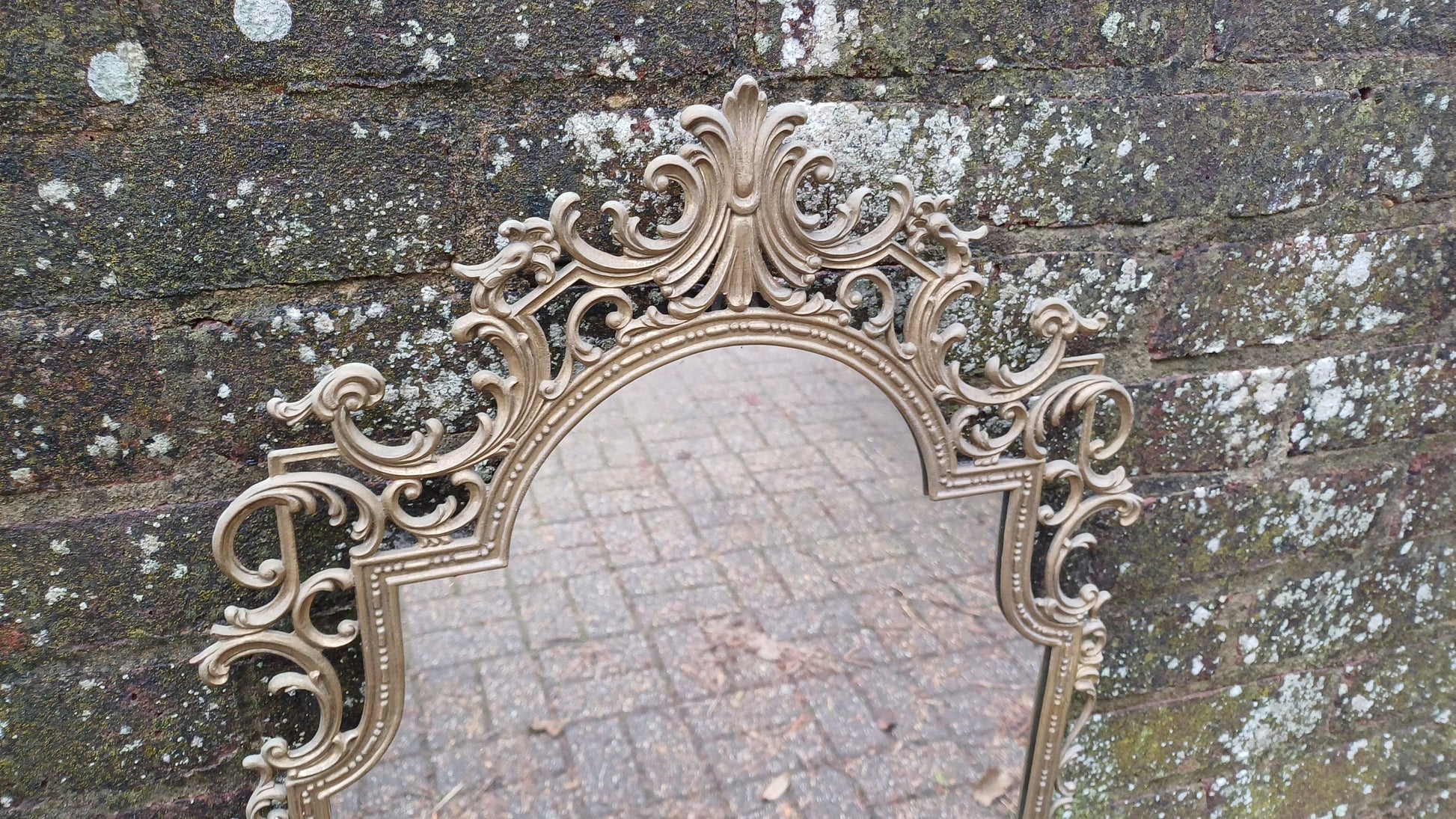 Very Large Vintage Gold Brass Oriental Decorative Wall Mirror