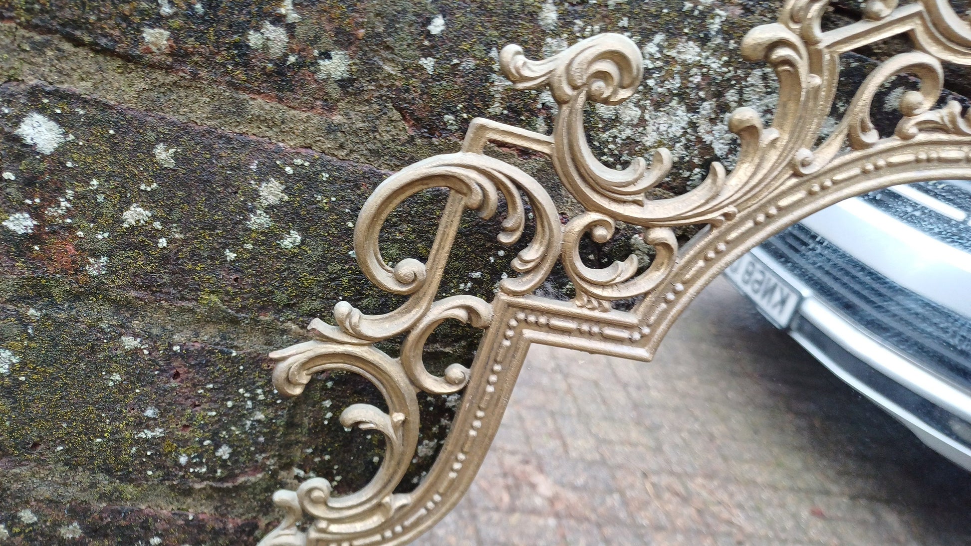 Very Large Vintage Gold Brass Oriental Decorative Wall Mirror