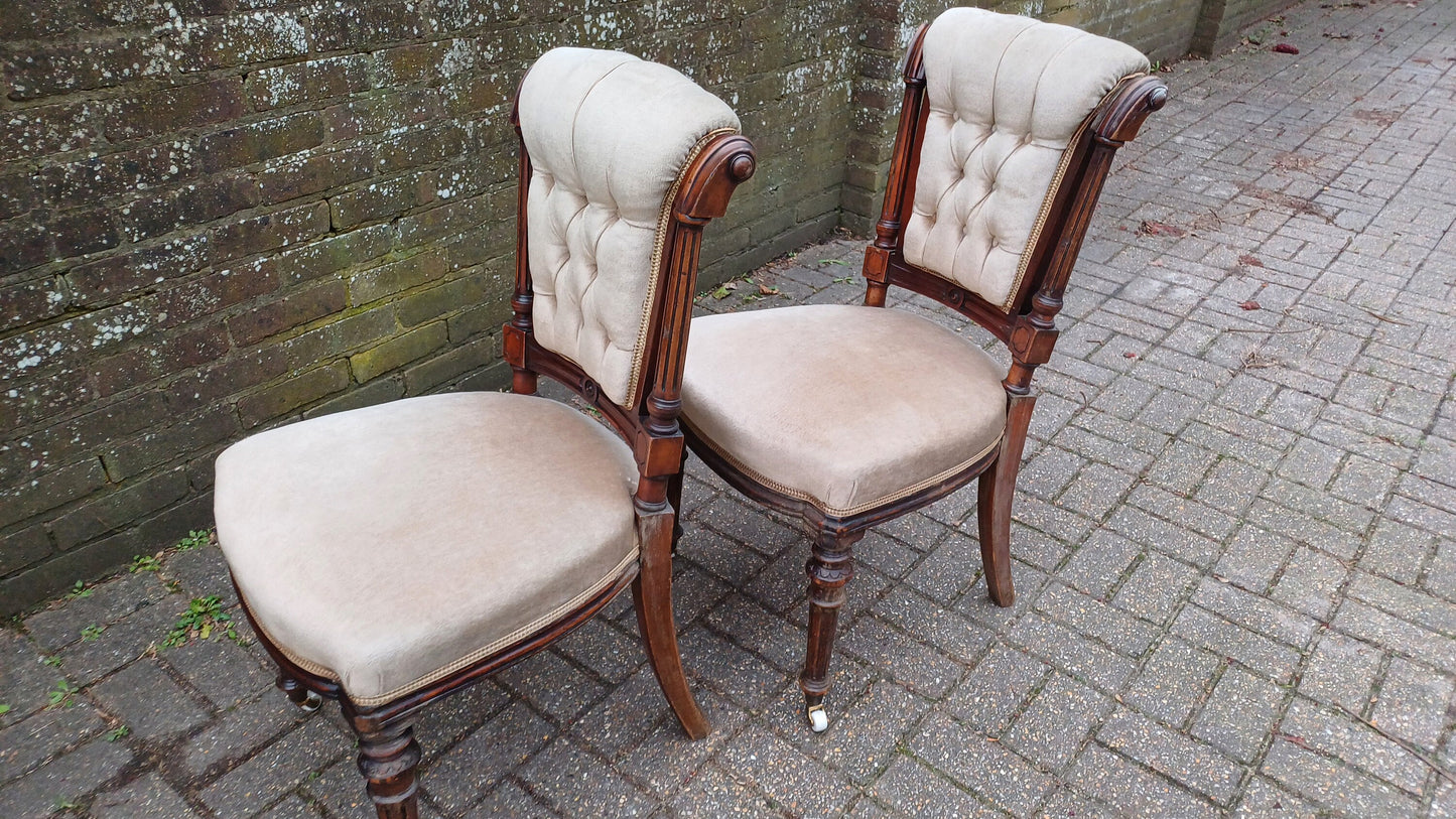 Outstanding Pair or Upholstered Vintage Victorian Mahogany Dining or Occasional Chairs.