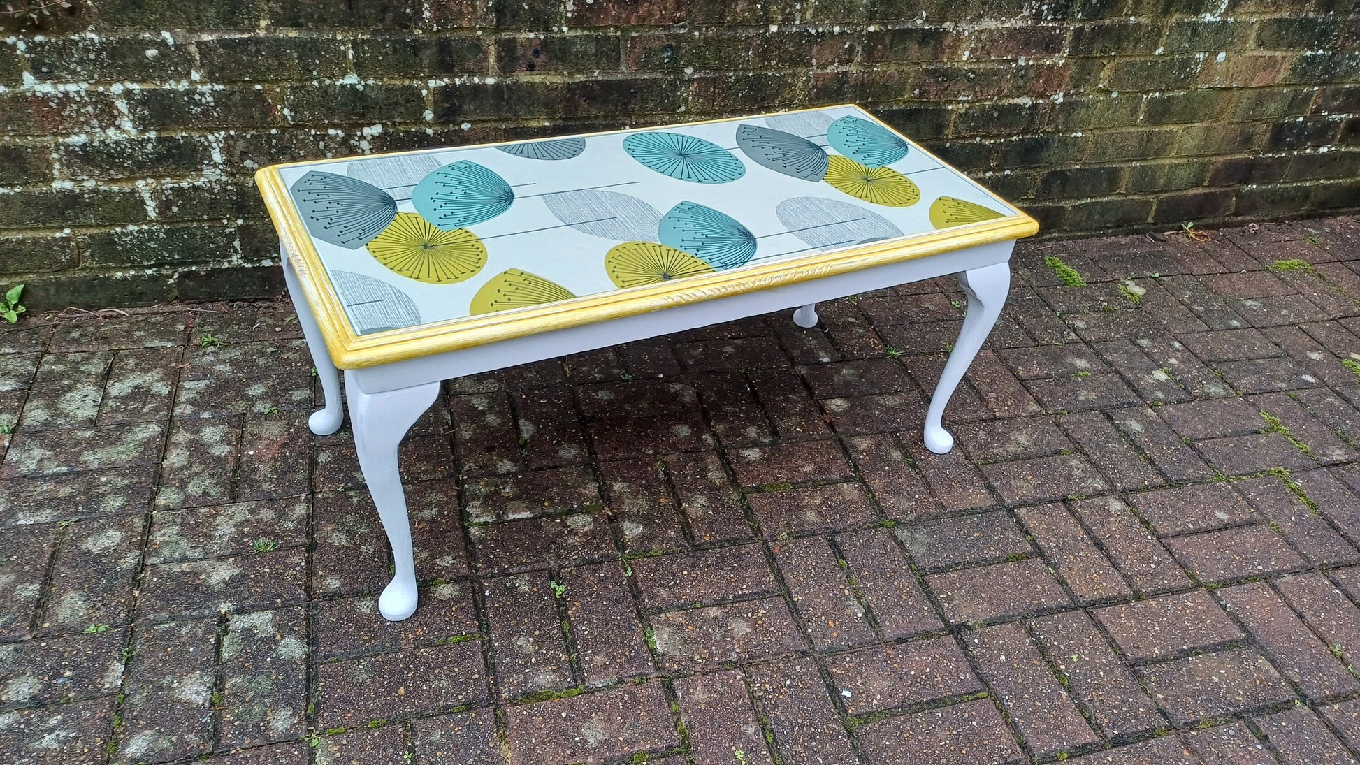 Vintage Painted Glass Top Coffee Table in Farrow and Ball and Sanderson Dandelion Decoupage.