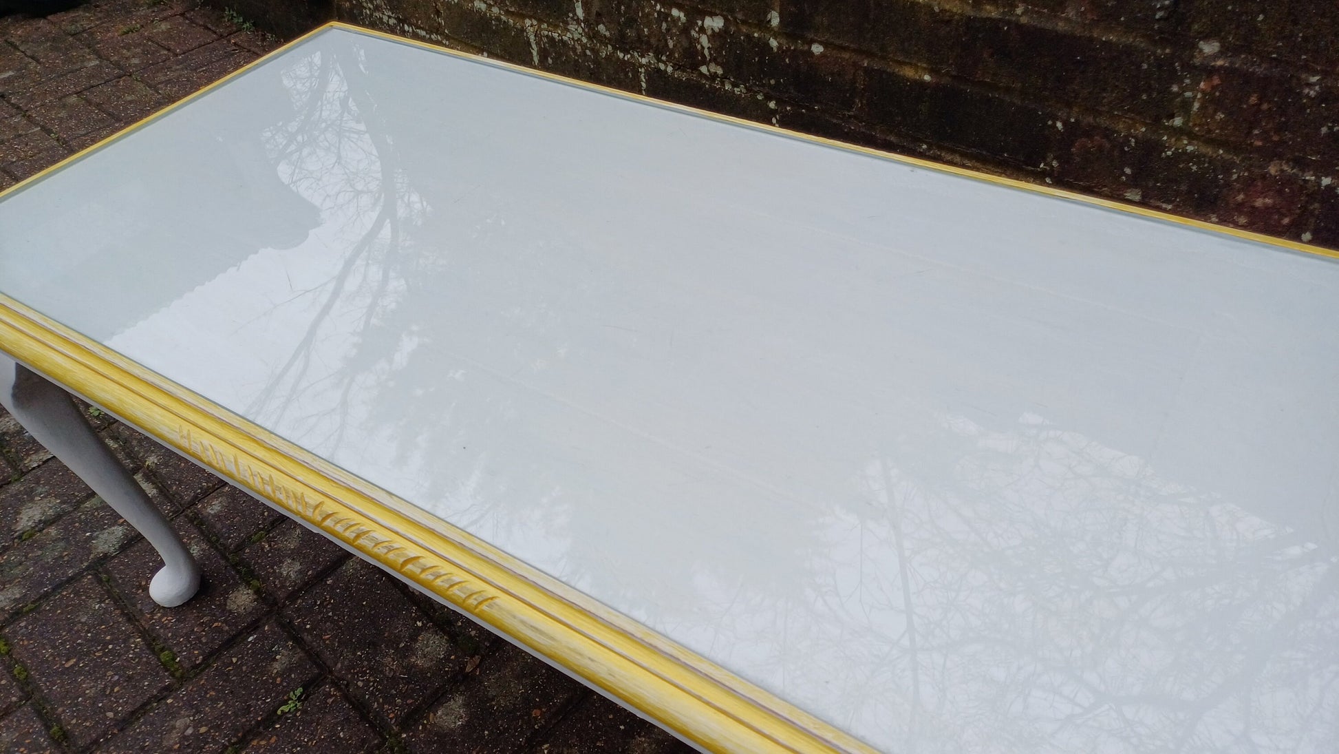 Vintage Painted Glass Top Coffee Table in Farrow and Ball Wimborne White