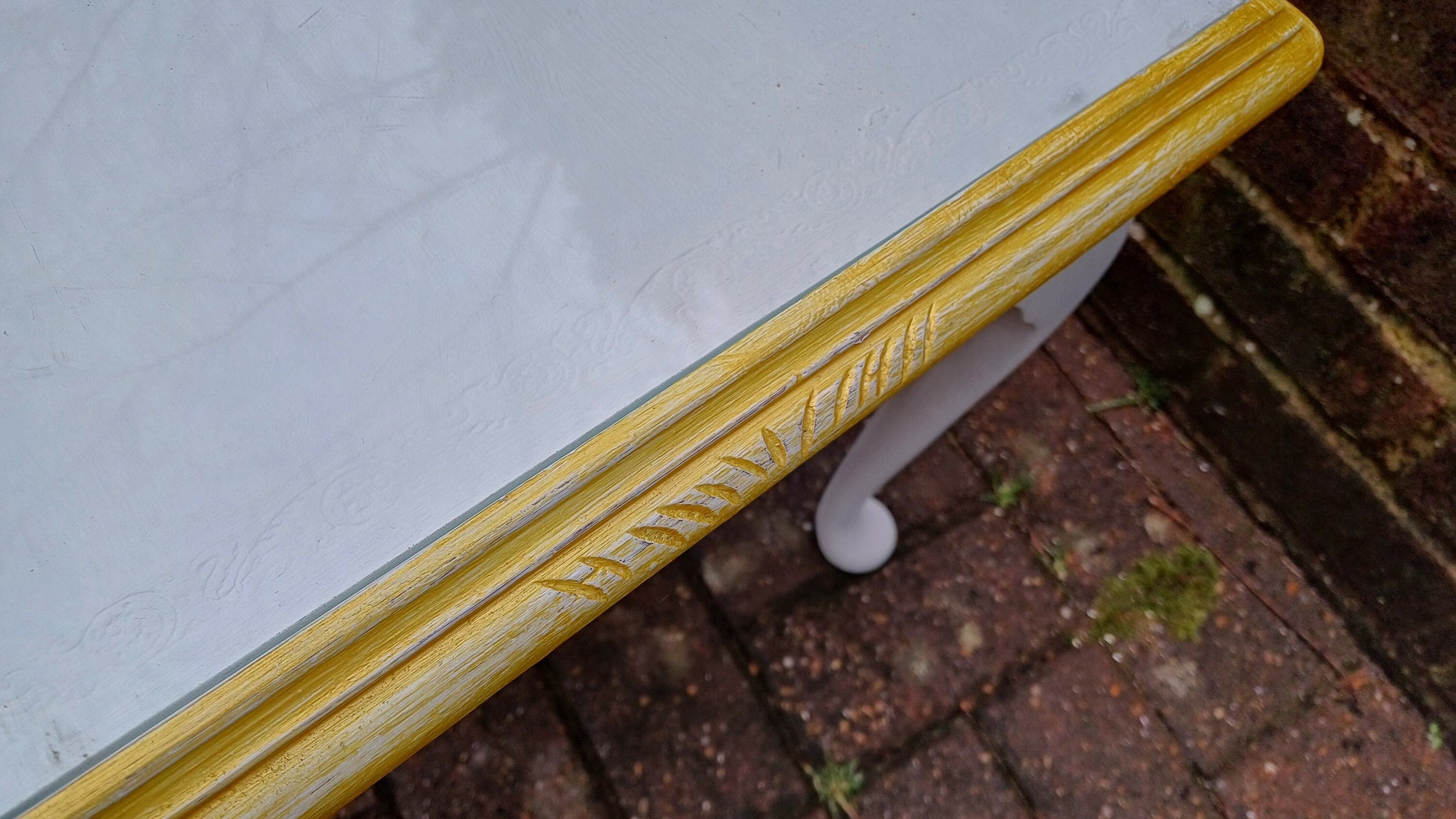 Vintage Painted Glass Top Coffee Table in Farrow and Ball Wimborne White
