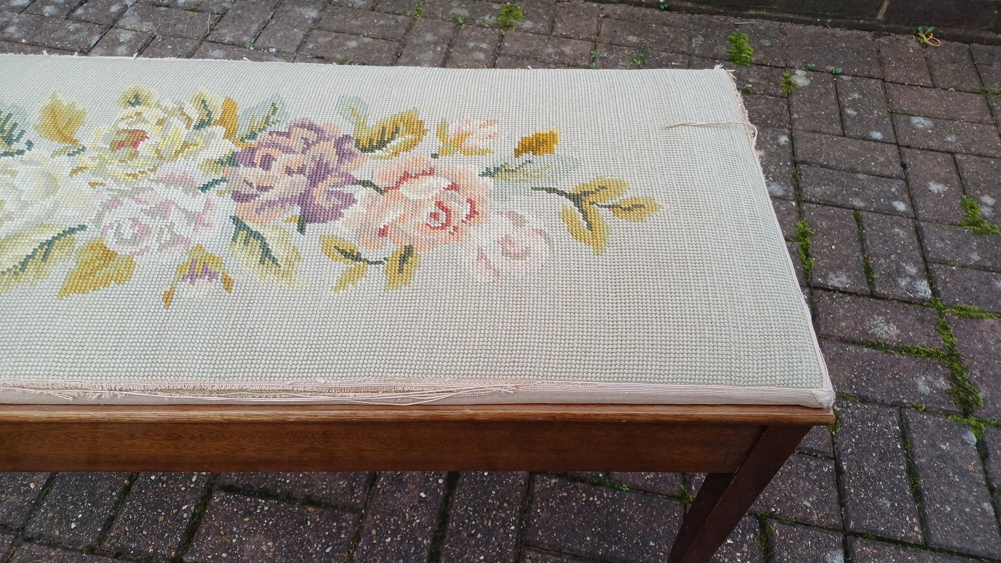 Vintage Sturdy Mahogany Double Piano Stool with Storage Compartment Tapestry Seat.