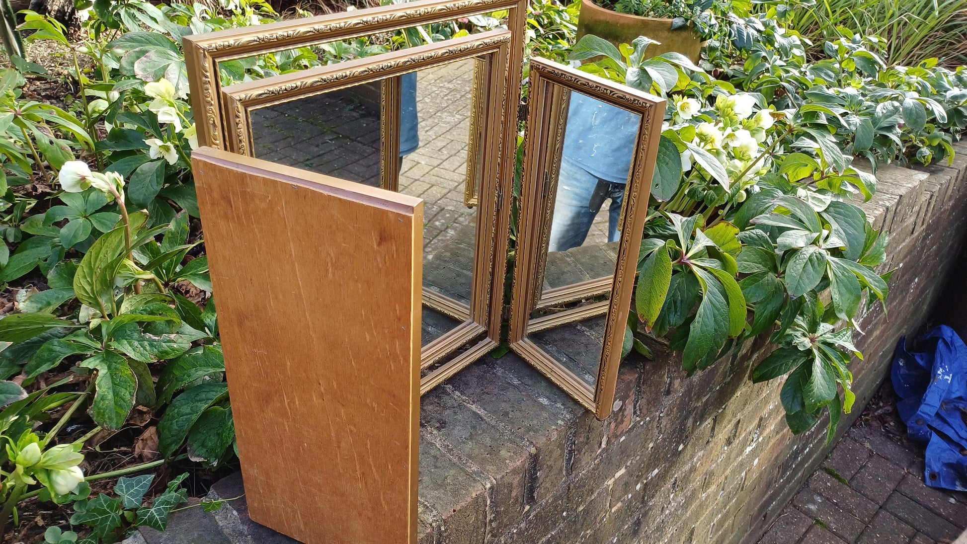 Vintage 70s Gold Gilt Triple Dressing Table Mirror Adjustable