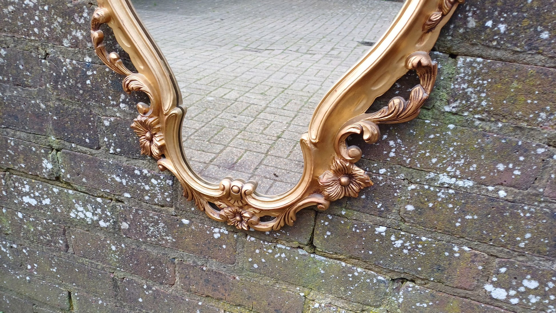 Large Super Gold 70s Vintage Ornate Gold Decorative Wall Mirror