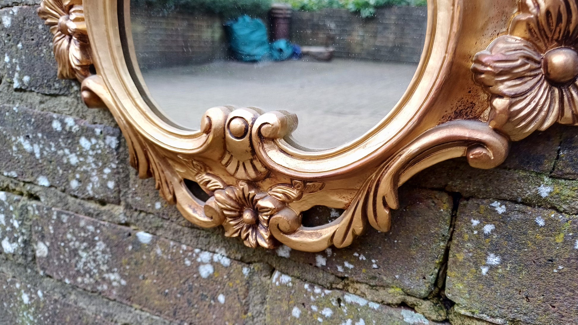 Large Super Gold 70s Vintage Ornate Gold Decorative Wall Mirror