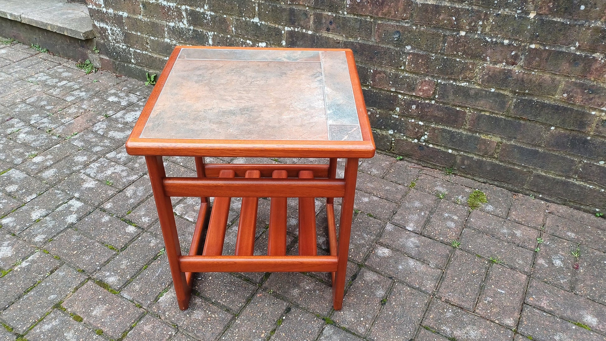 Superb Retro Mahogany Coffee Side Table Stoneware Tile Top Near Mint Condition Square.