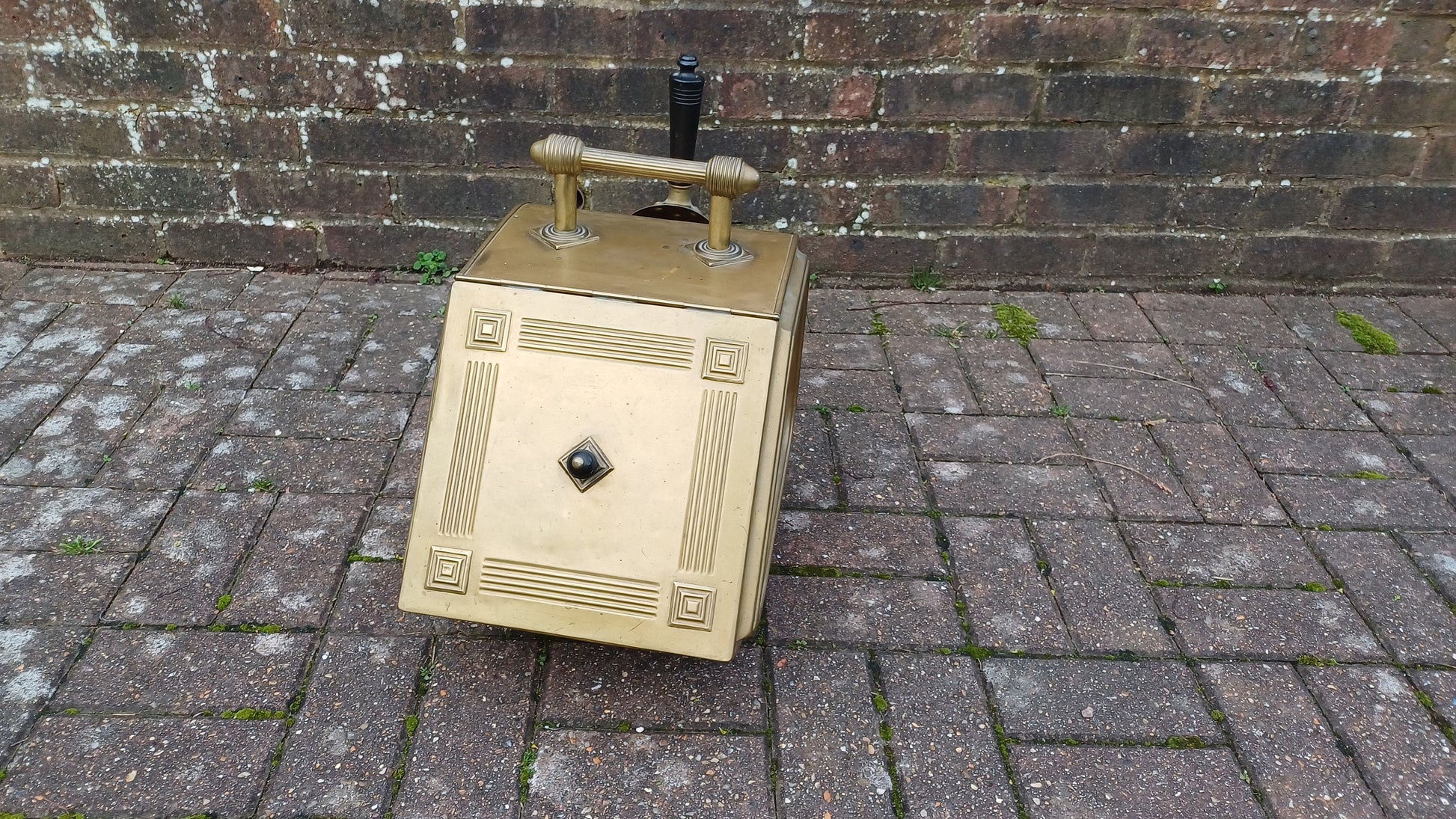 Superb and Complete Vintage Victorian Brass Coal Scuttle Bin With Brass Shovel