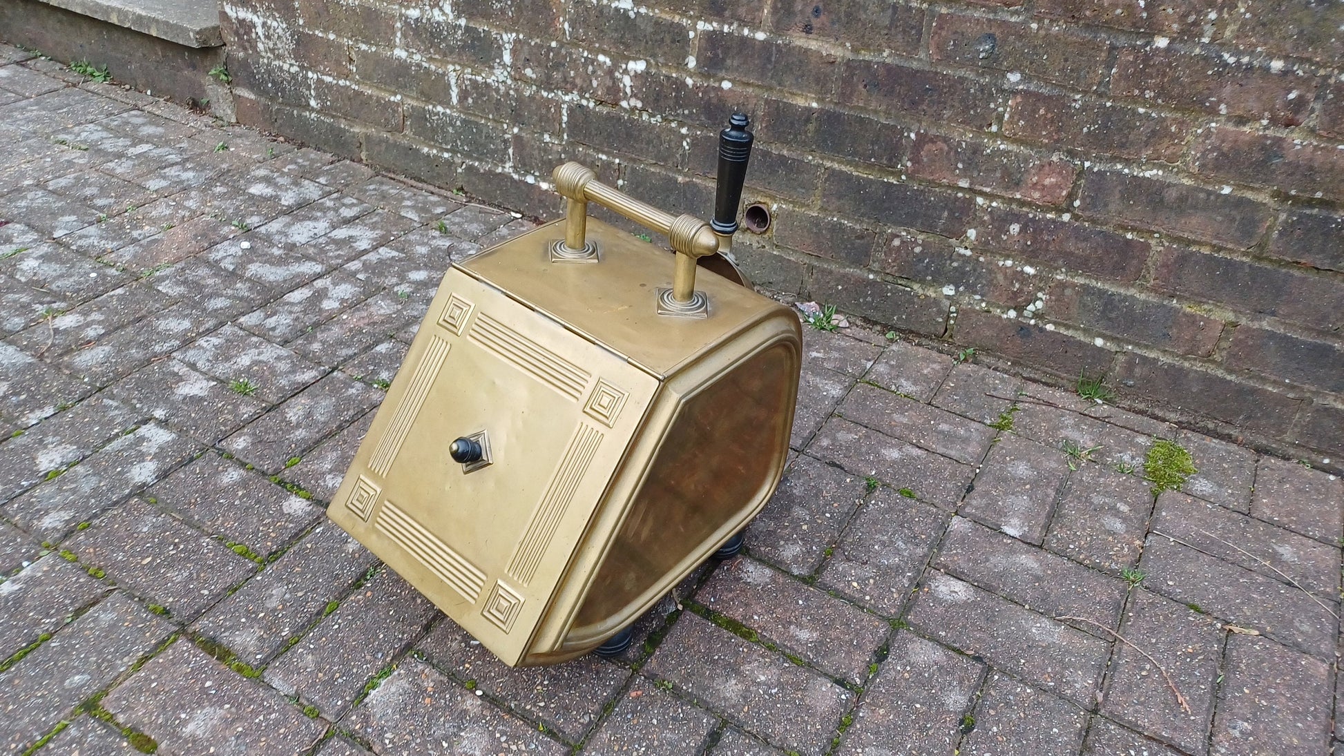 Superb and Complete Vintage Victorian Brass Coal Scuttle Bin With Brass Shovel