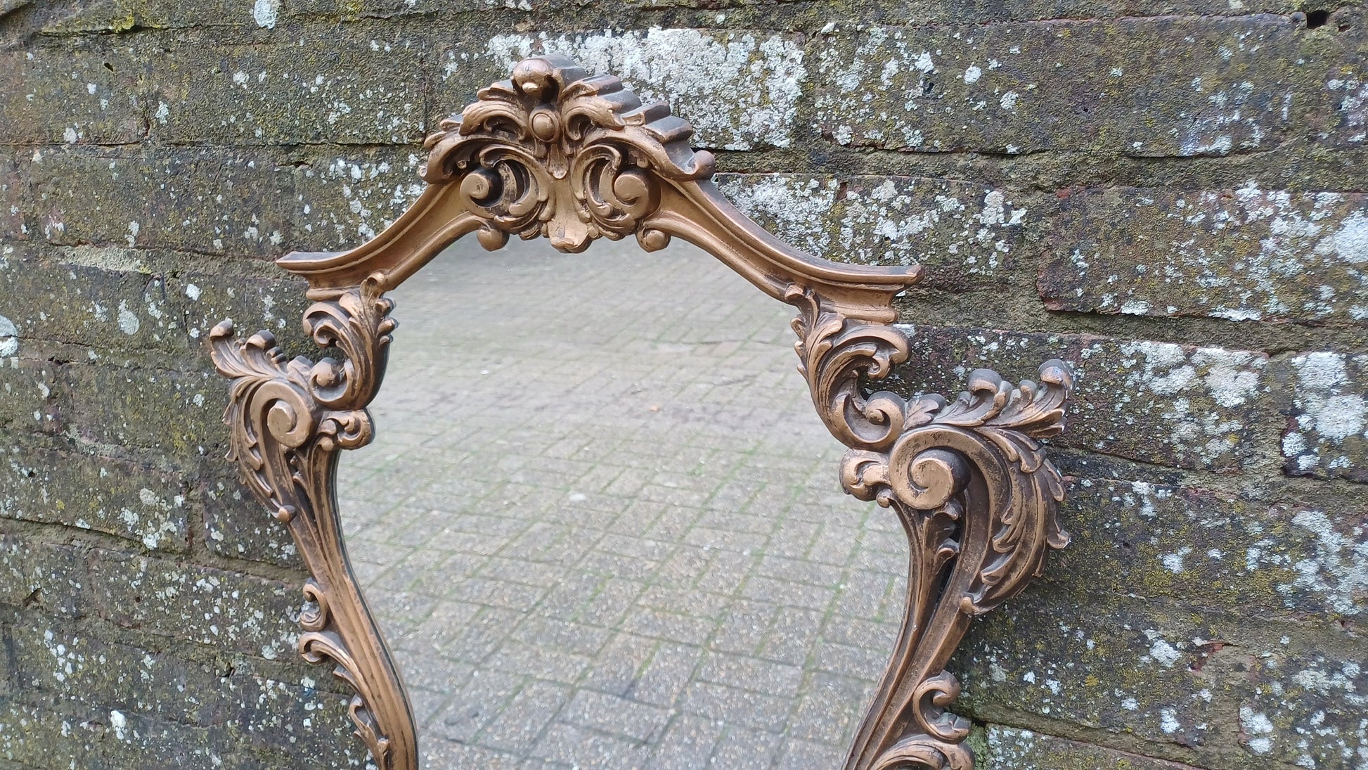 Stunning Gold 80s Vintage Ornate Gold Decorative Wall Mirror Cherub and Floral Decoration.
