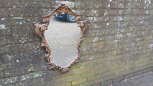 Stunning Gold 80s Vintage Ornate Gold Decorative Wall Mirror Cherub and Floral Decoration.