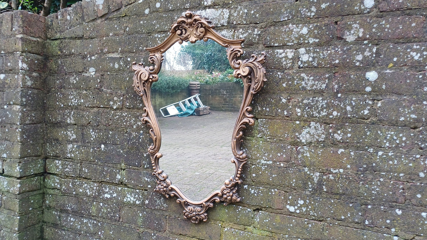Stunning Gold 80s Vintage Ornate Gold Decorative Wall Mirror Cherub and Floral Decoration.