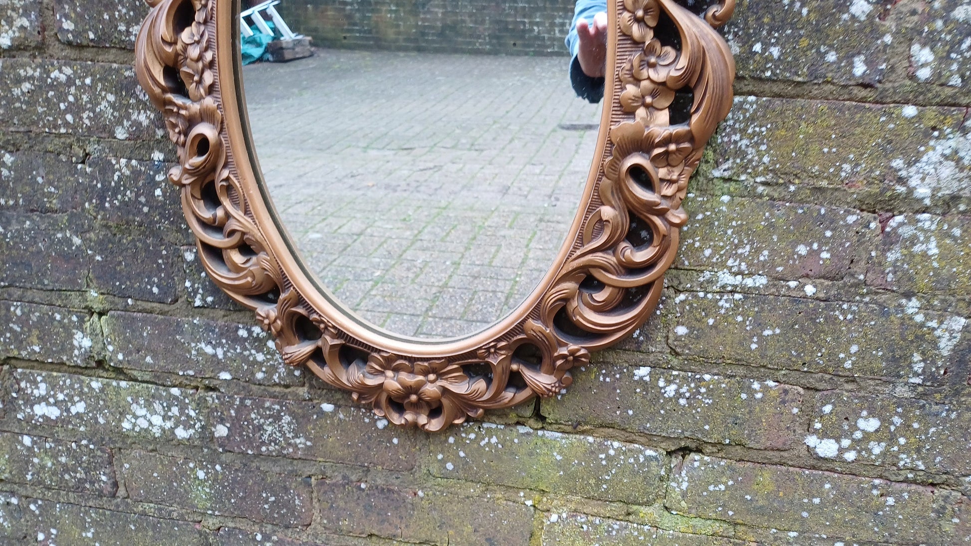 Stunning Gold 70s Vintage Ornate Gold Decorative Wall Mirror Cherub and Floral Decoration