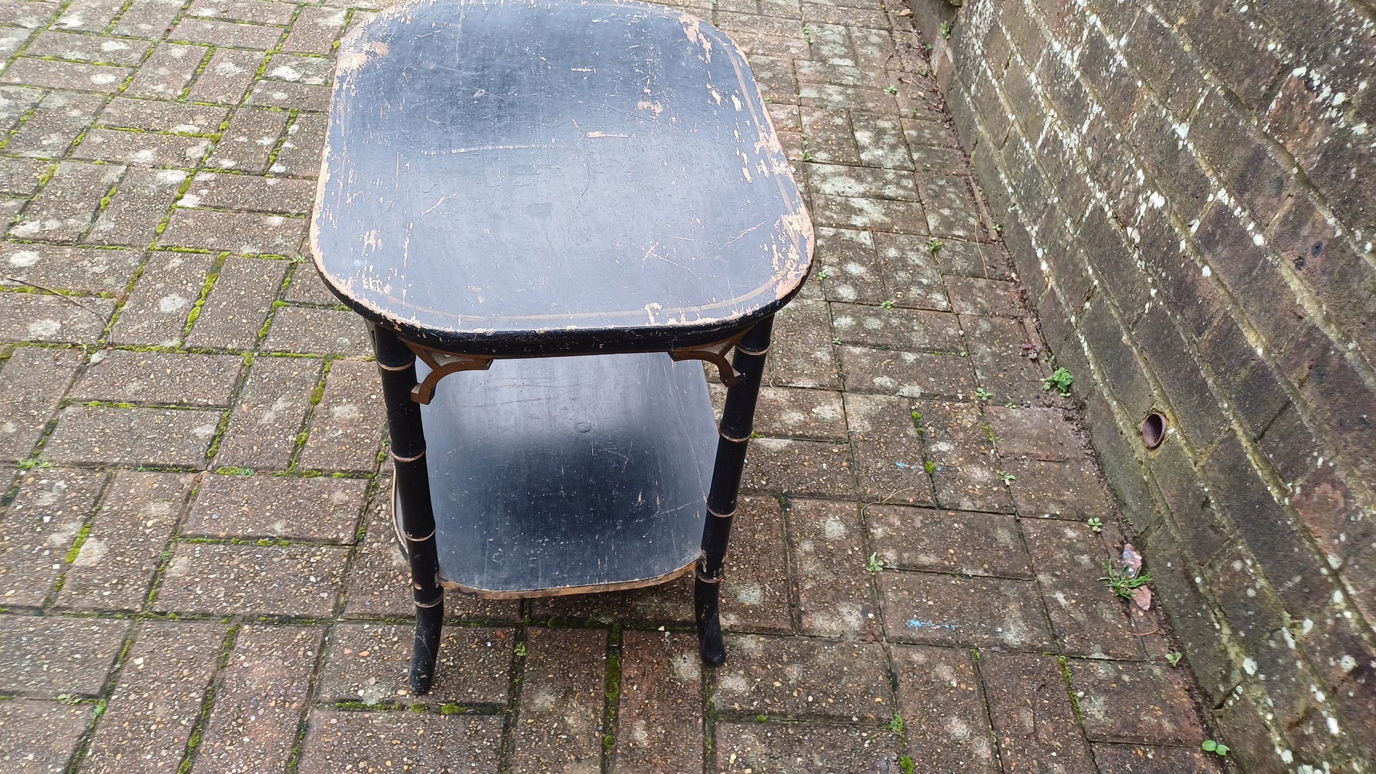 Characterful Painted Vintage Victorian Shabby Chic Oriental Style Occasional Side Coffee Table Black and Gold.