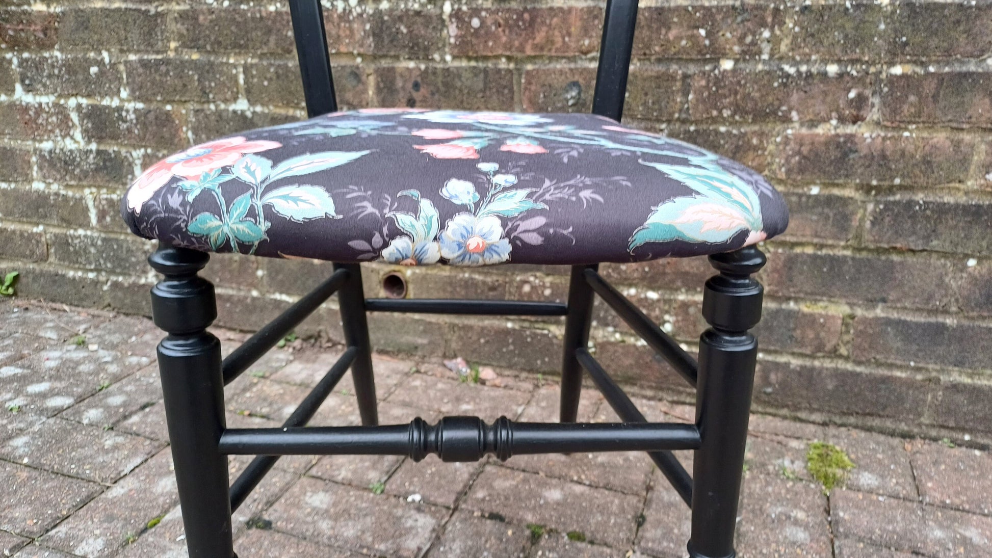 Beautifully Restored Painted Black Occasional Chair. Newly Upholstered Still Life Fabric.