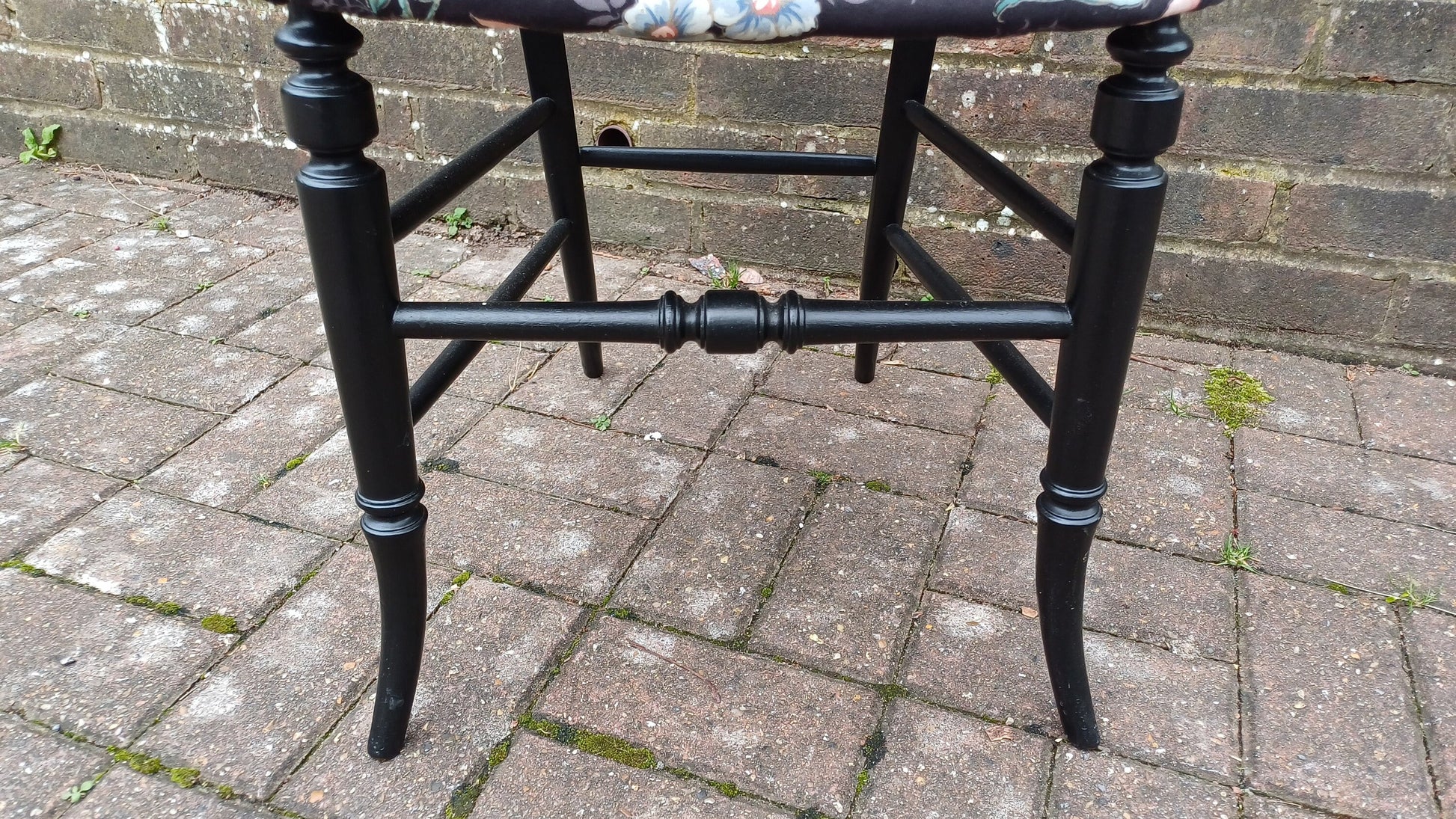 Beautifully Restored Painted Black Occasional Chair. Newly Upholstered Still Life Fabric.