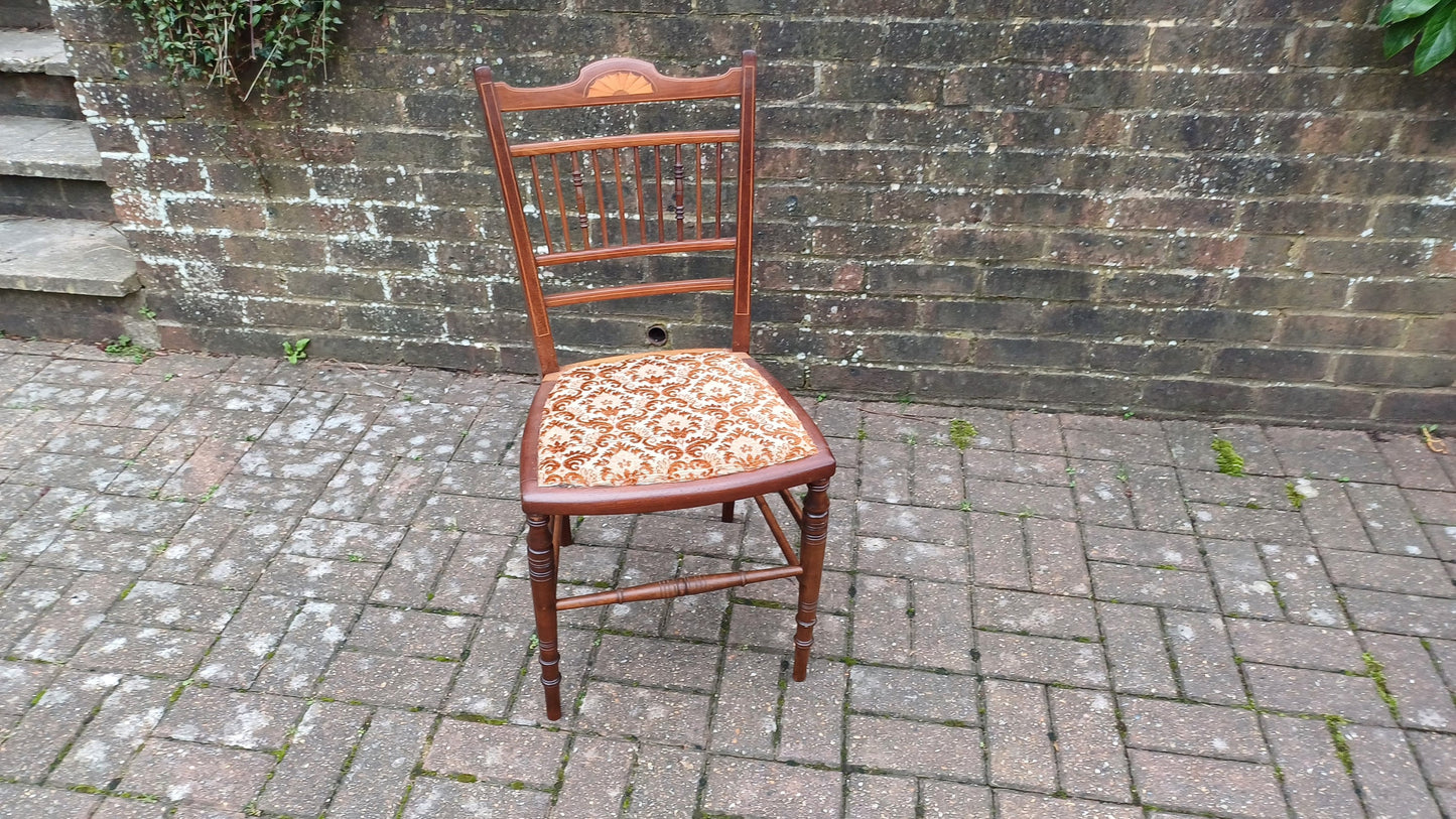 Beautifully Restored Upholstered Inlaid Mahogany Occasional Chair.