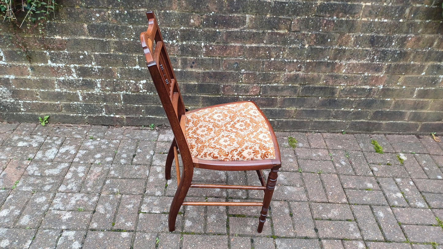 Beautifully Restored Upholstered Inlaid Mahogany Occasional Chair.