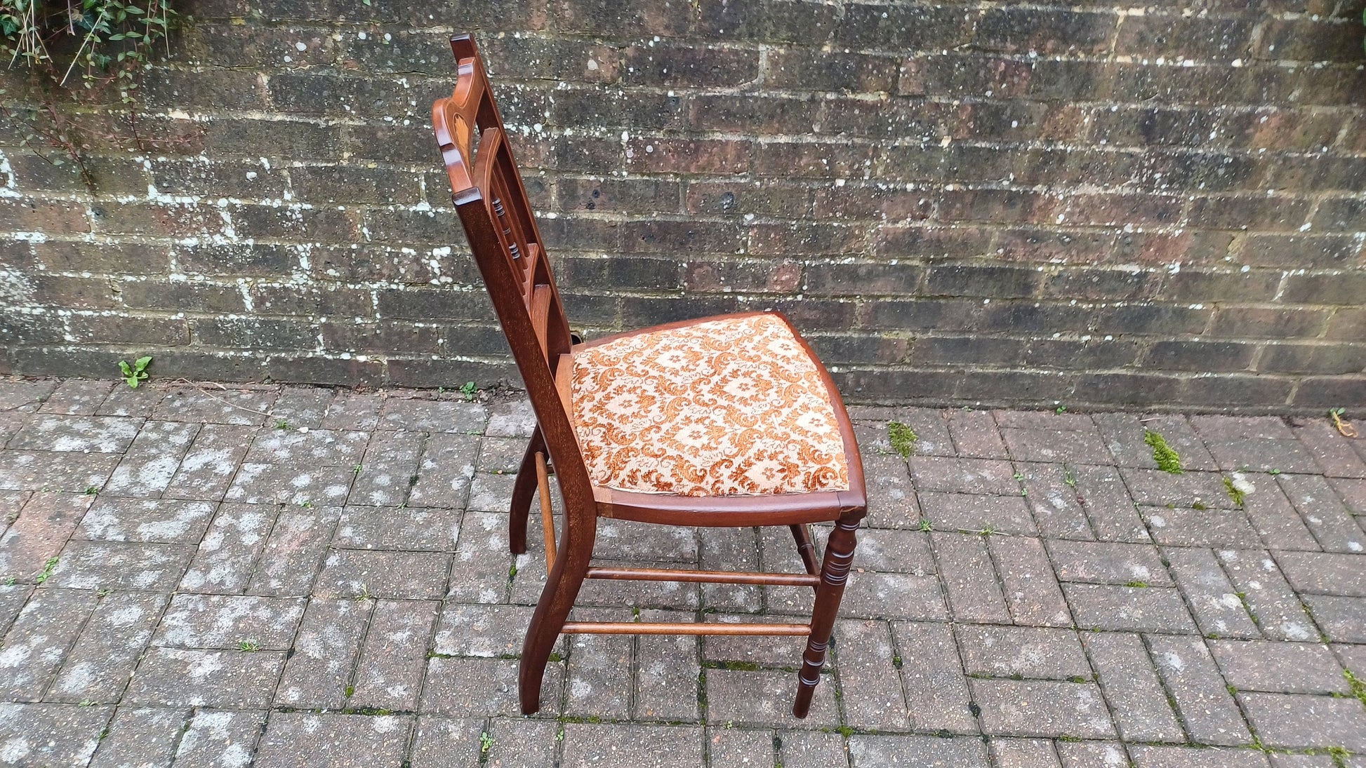 Beautifully Restored Upholstered Inlaid Mahogany Occasional Chair.