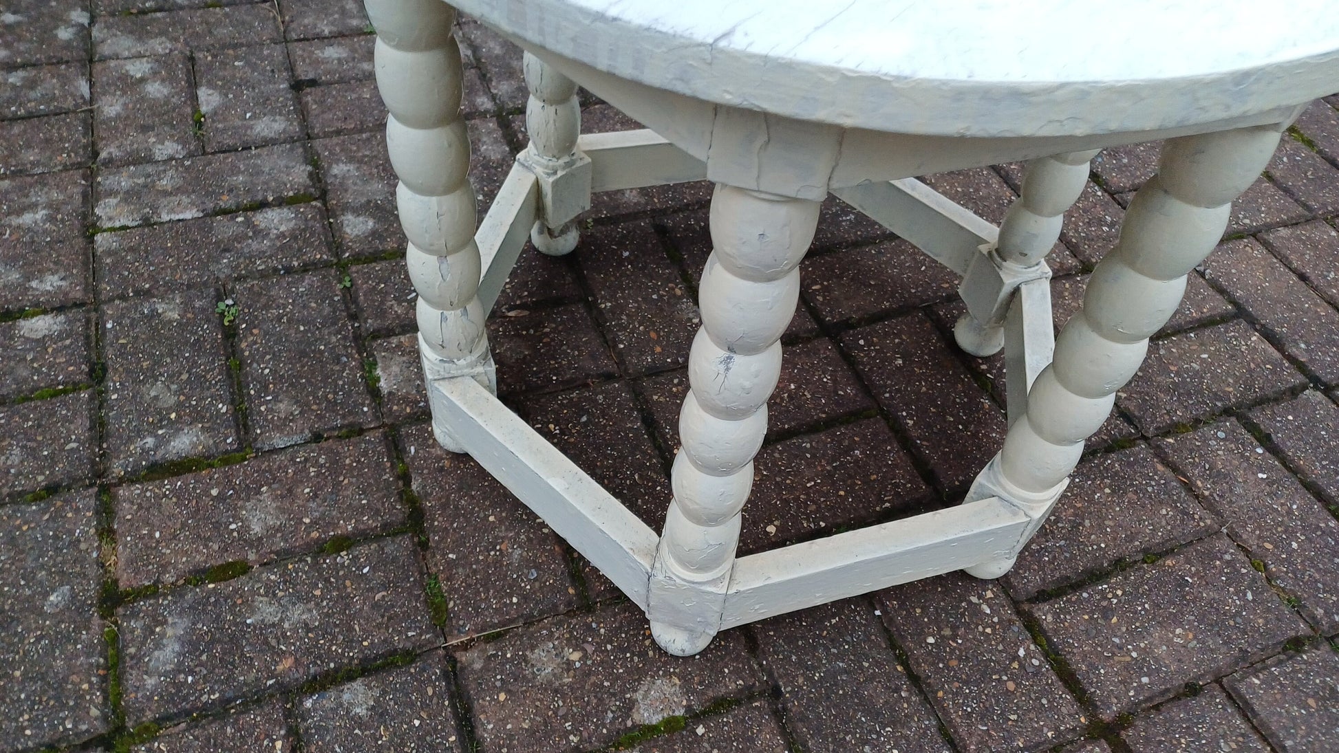Vintage Solid Hardwood Painted Shabby Chic Coffee Table Bobbin Legs Distressed Finish