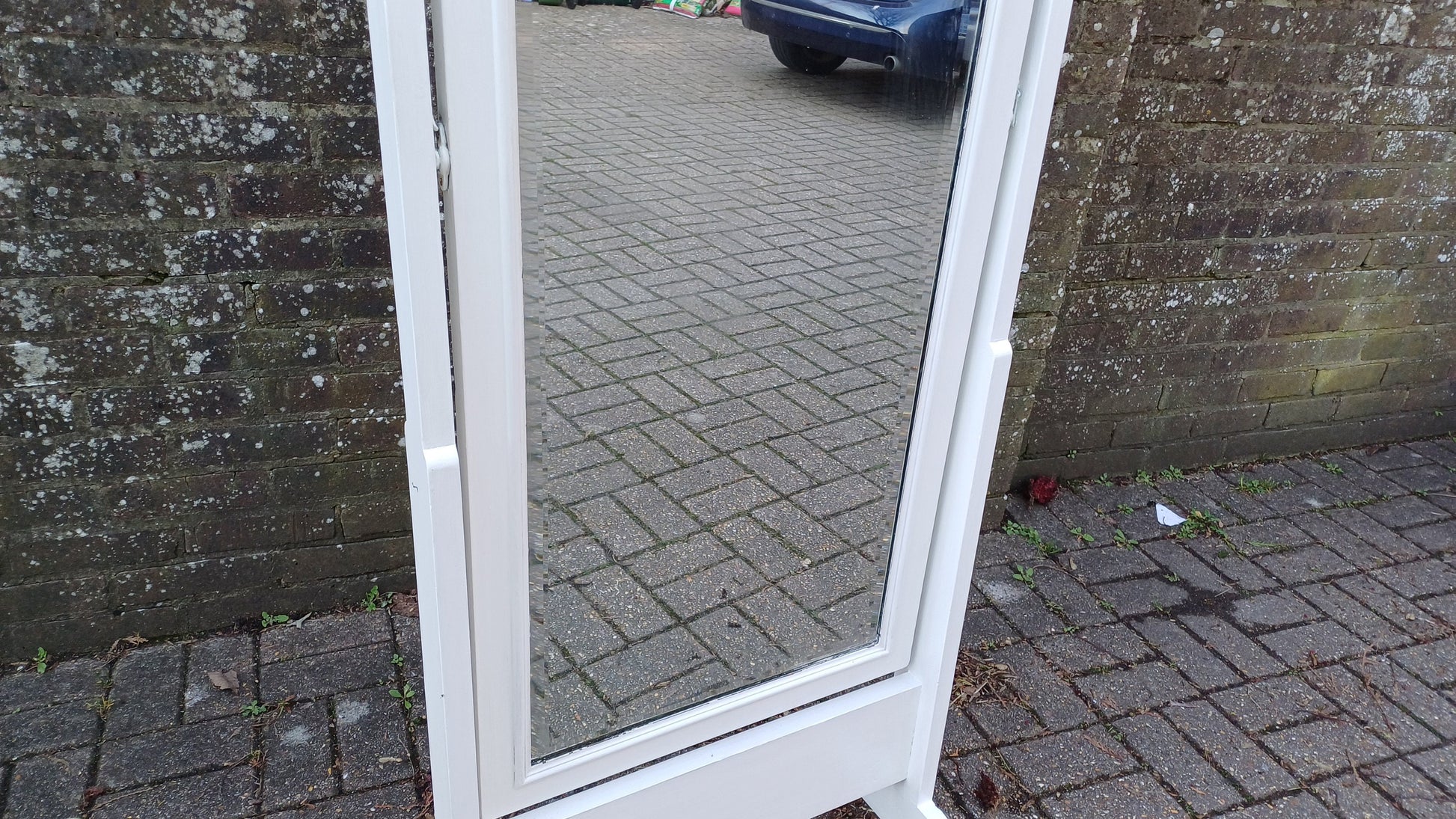 Large Early 20th Century Vintage Cheval Mirror. Solid Wood. Farrow and Ball Wimborne White.
