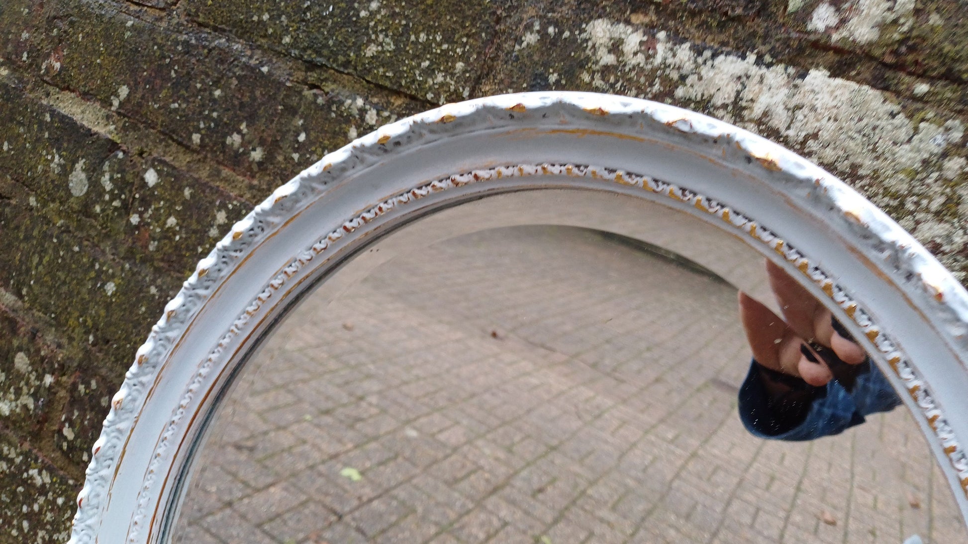 Large Stunning Unique Vintage Painted Oval Mirror in Farrow and Ball Borrowed Light Blue.