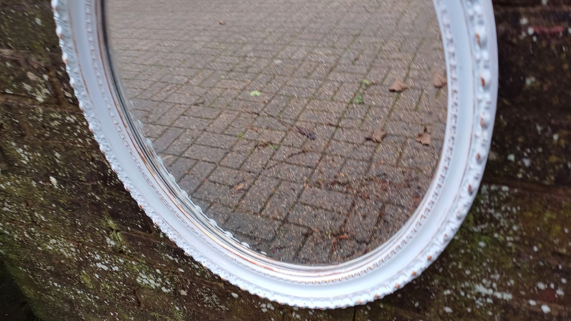 Large Stunning Unique Vintage Painted Oval Mirror in Farrow and Ball Borrowed Light Blue.